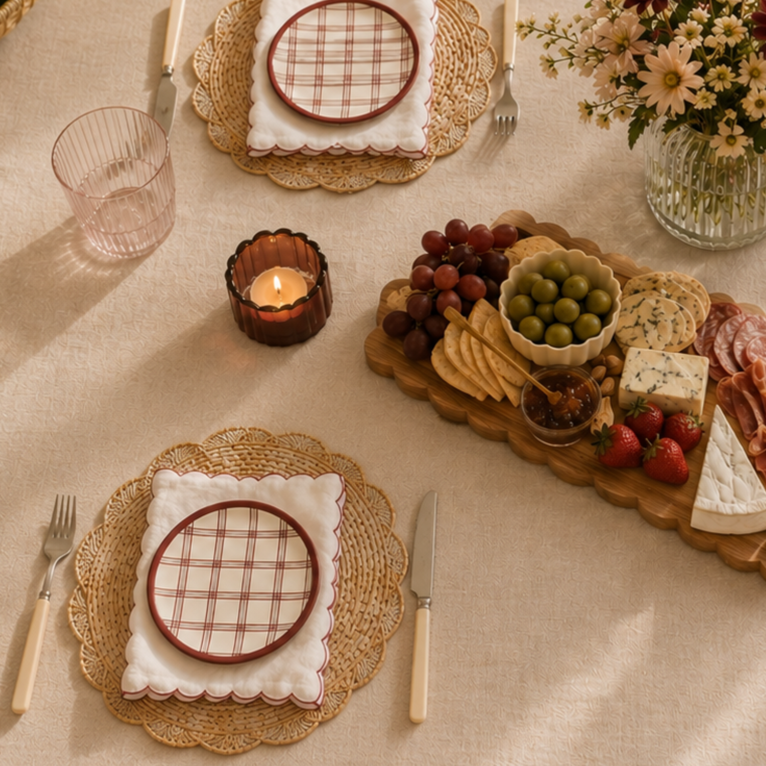 Merlot Plaid Snack Plates