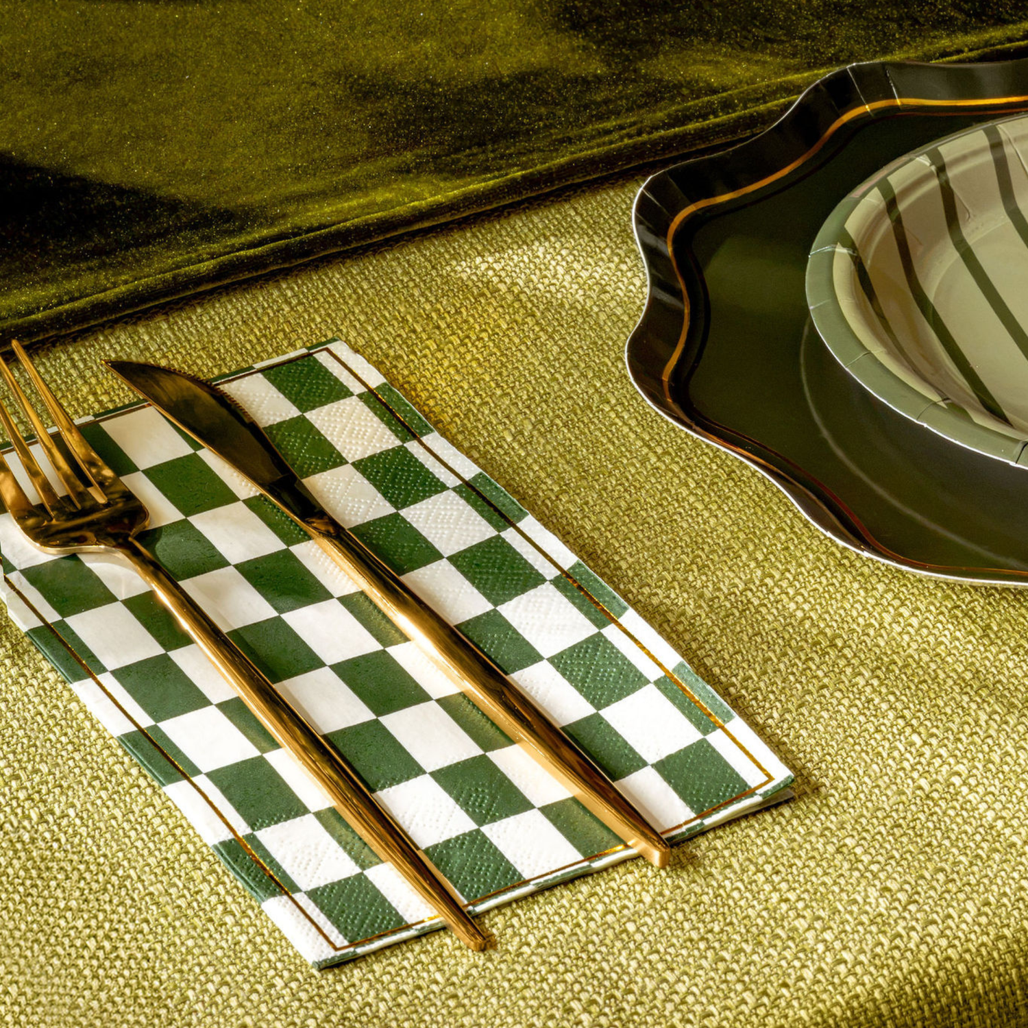 Olive Checker Guest Napkins