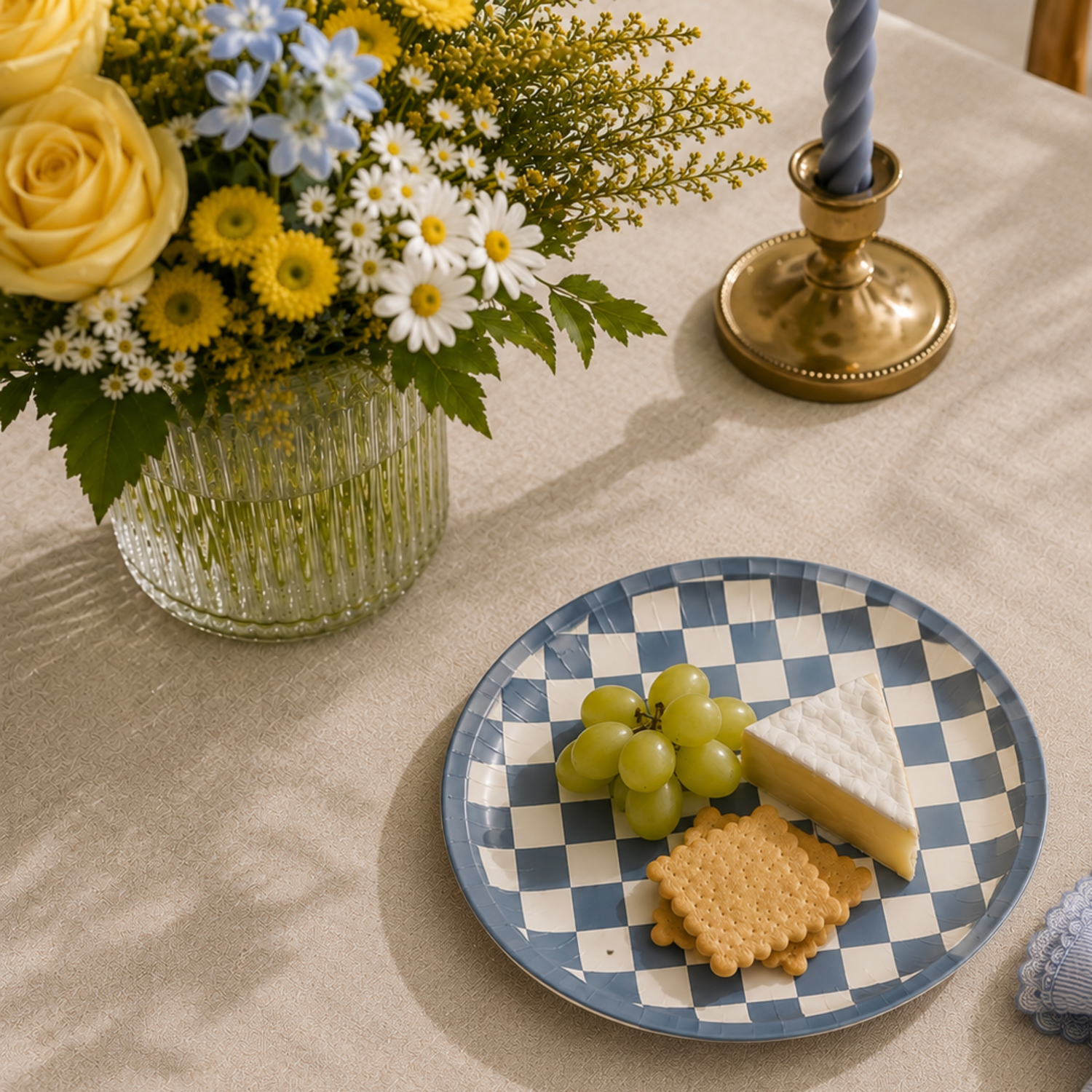 Dusty Blue Checker Snack Plates