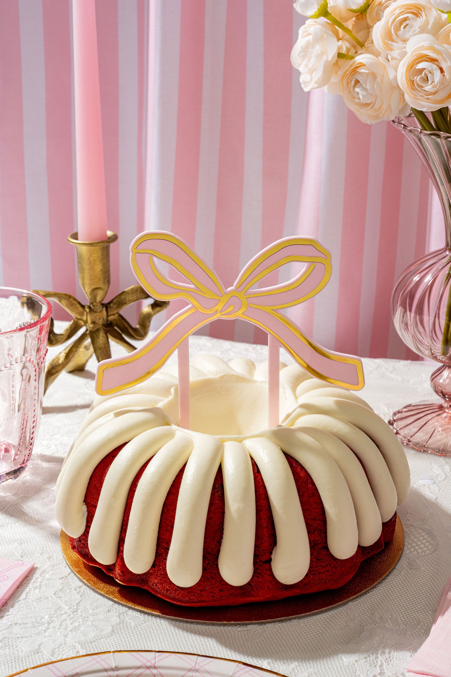 Pink Bow Acrylic Cake Topper
