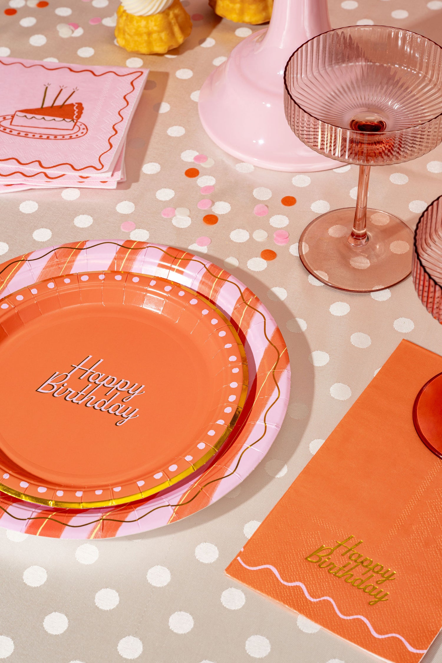 Red & Pink Birthday Cake Plates